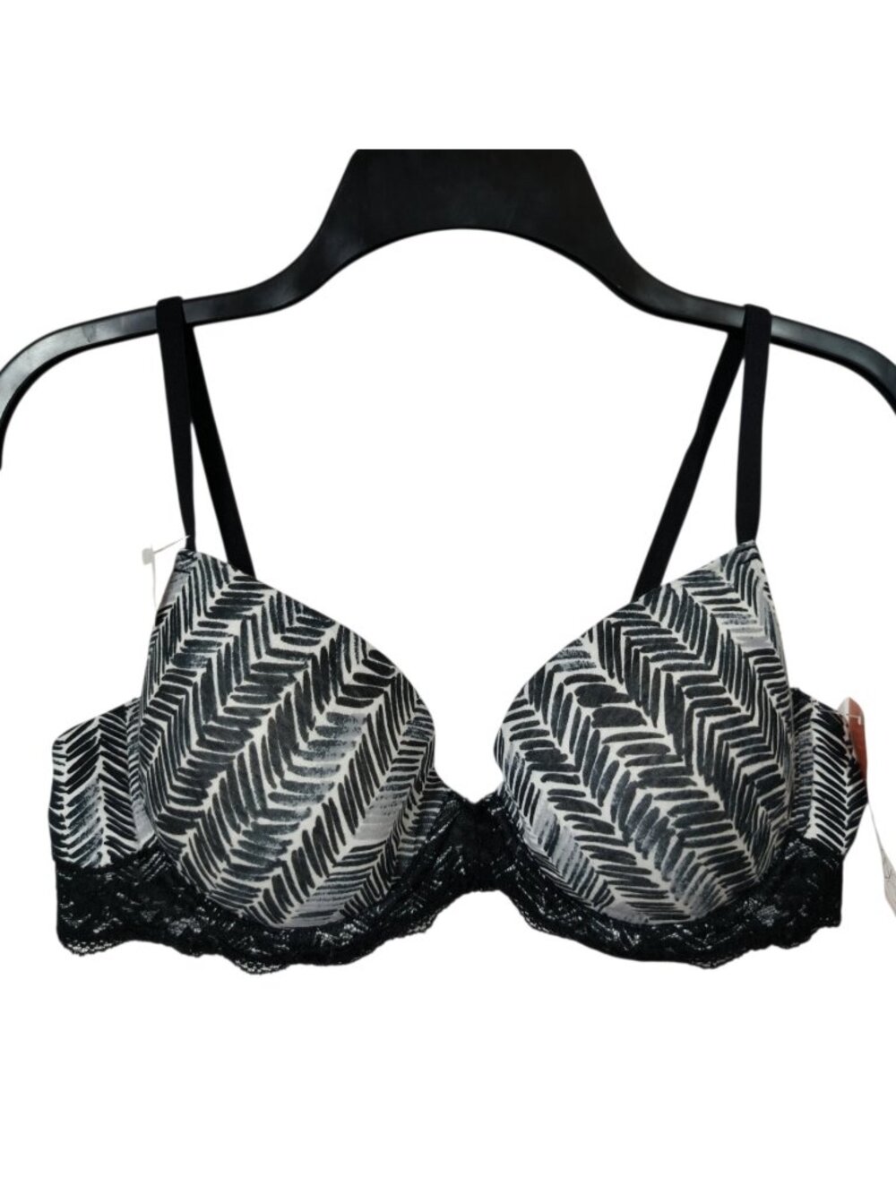 NWT Gilligan & O'Malley Demi Bra 36B Black White Lace Underwire Padded